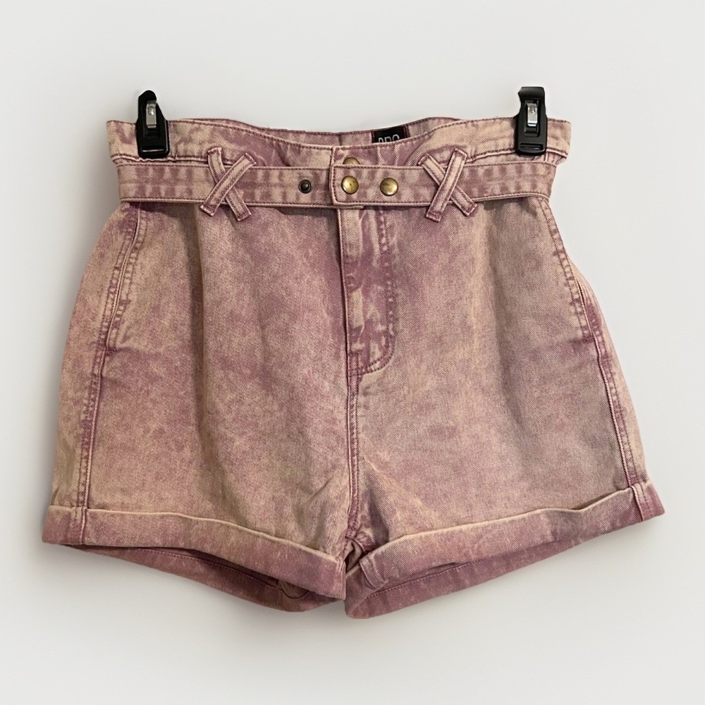 BDG Urban Outfitters Acid Wash Purple Denim Shorts 27 High Waist Paperbag Belted